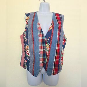 Koret Vintage 90s Western Boho Denim Button Vest Retro Western